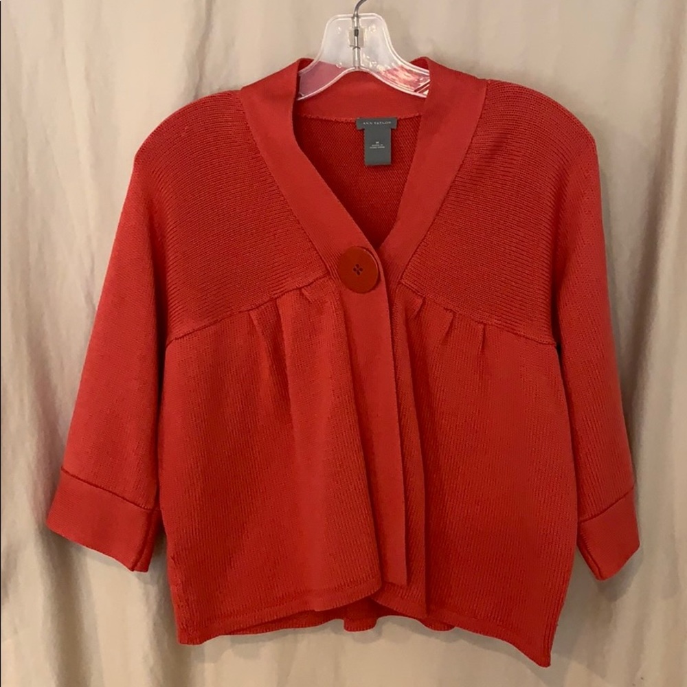ann taylor red buttoned sweater